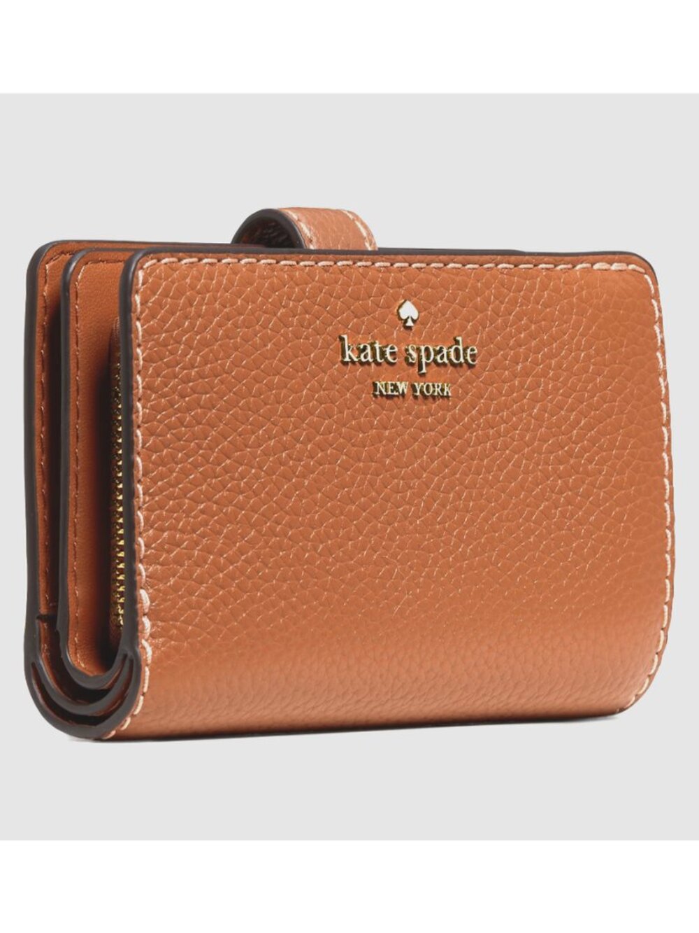 New Kate Spade Medium Compact Bifold Wallet Pebble Leather Warm Gingerbread